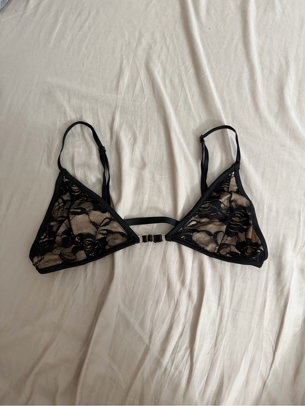 Sheer Lace Triangle Bralette - Black